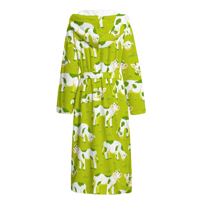 Cute Smiley Cow Pattern Print Hooded Bathrobe