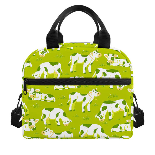Cute Smiley Cow Pattern Print Insulated Lunch Bag