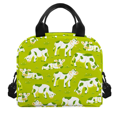Cute Smiley Cow Pattern Print Insulated Lunch Bag