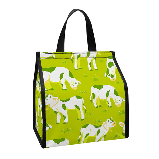 Cute Smiley Cow Pattern Print Insulated Lunch Tote