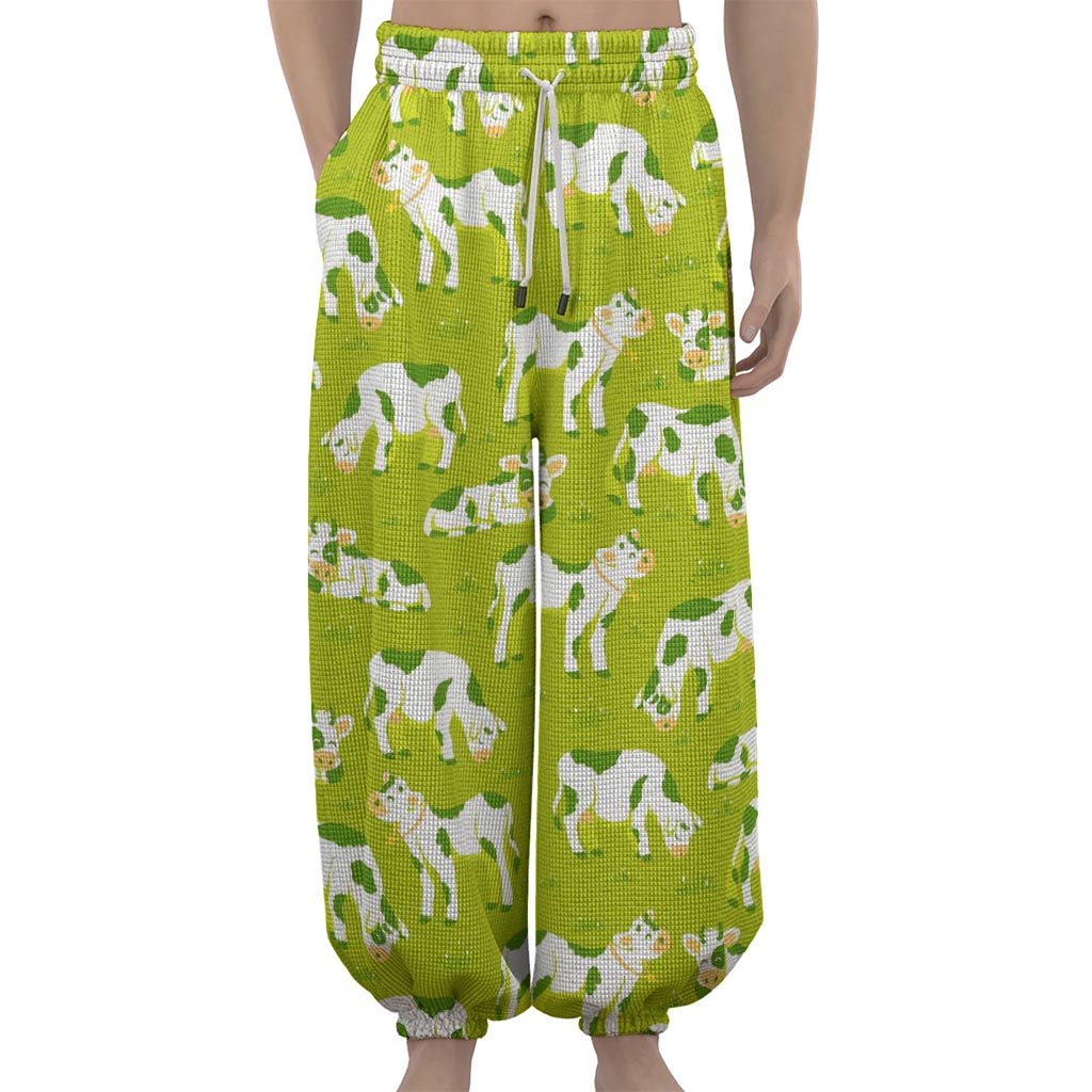 Cute Smiley Cow Pattern Print Lantern Pants