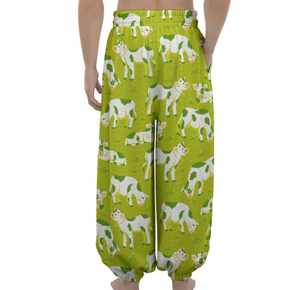Cute Smiley Cow Pattern Print Lantern Pants
