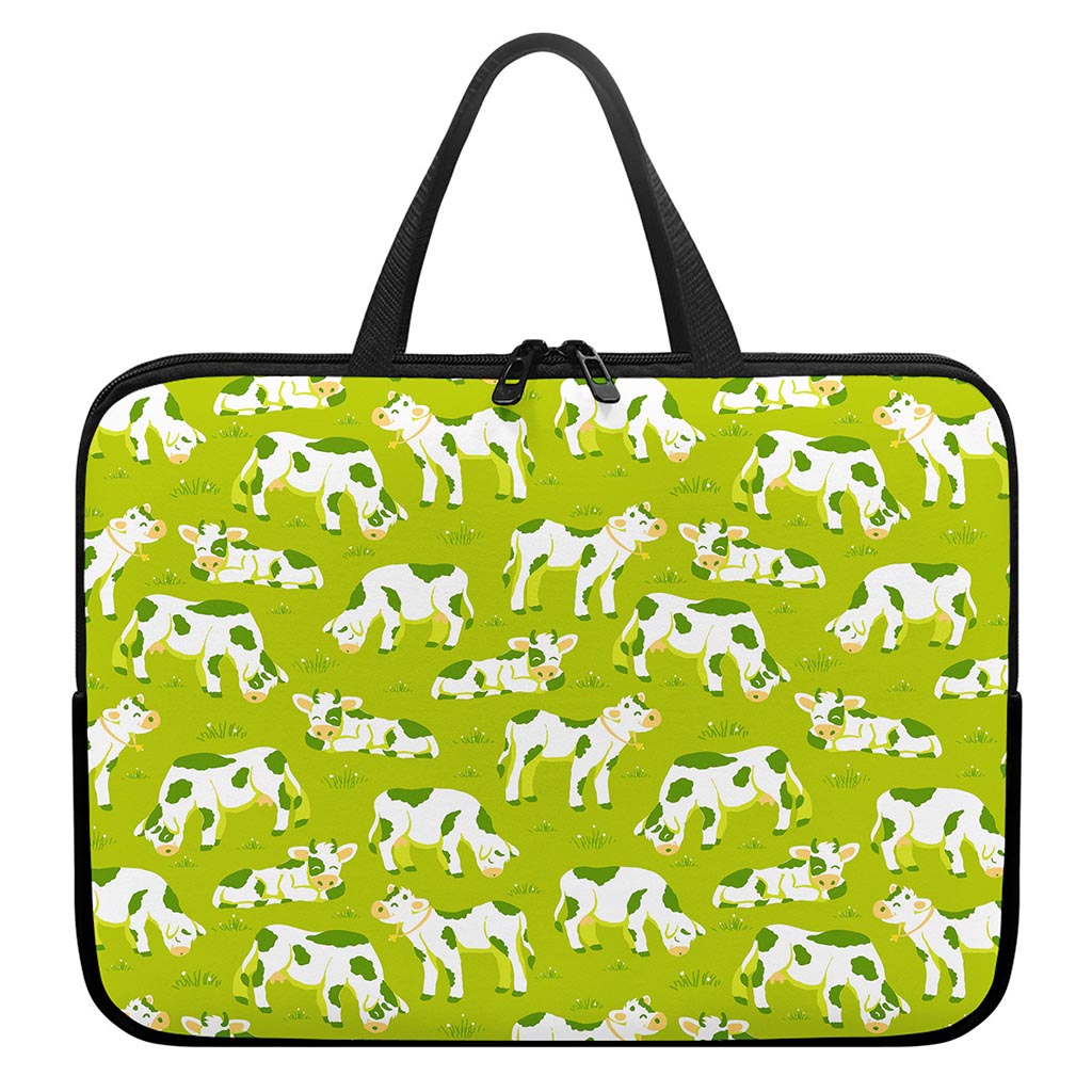 Cute Smiley Cow Pattern Print Laptop Sleeve With Handle