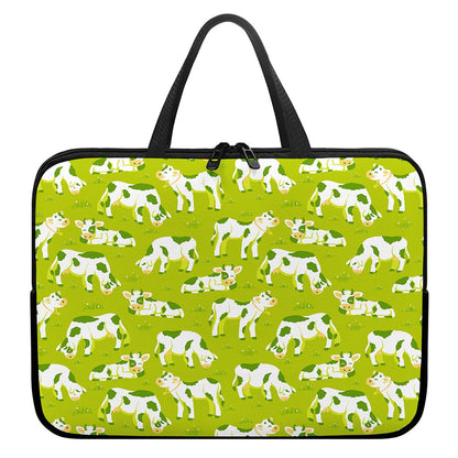 Cute Smiley Cow Pattern Print Laptop Sleeve With Handle