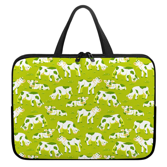 Cute Smiley Cow Pattern Print Laptop Sleeve With Handle