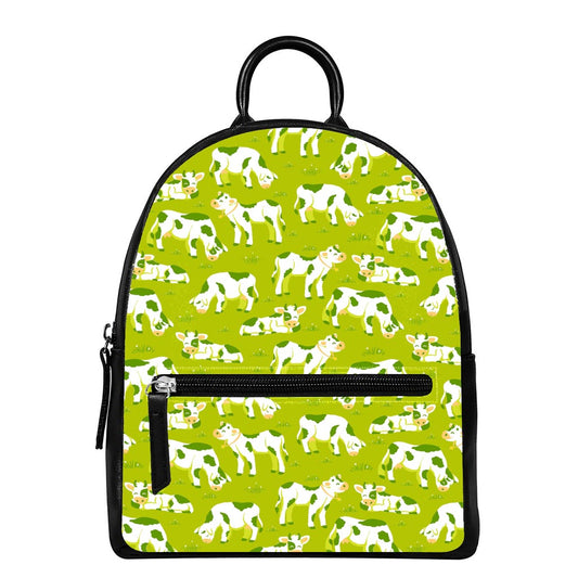Cute Smiley Cow Pattern Print Leather Backpack
