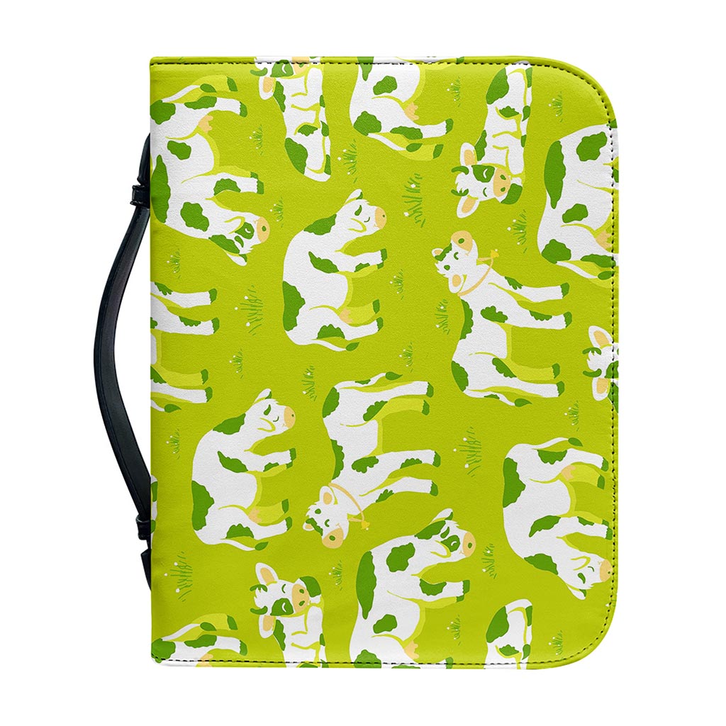 Cute Smiley Cow Pattern Print Leather Bible Cover