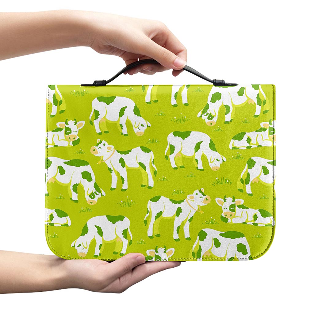 Cute Smiley Cow Pattern Print Leather Bible Cover