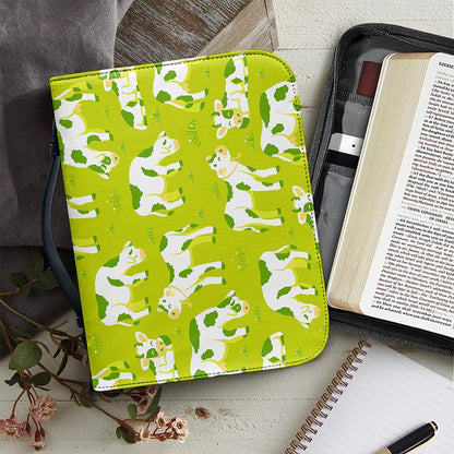 Cute Smiley Cow Pattern Print Leather Bible Cover