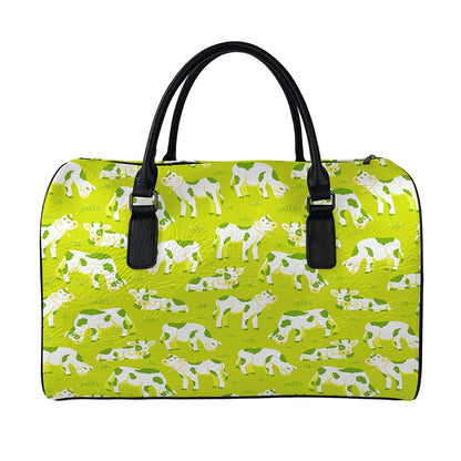 Cute Smiley Cow Pattern Print Leather Duffle Bag