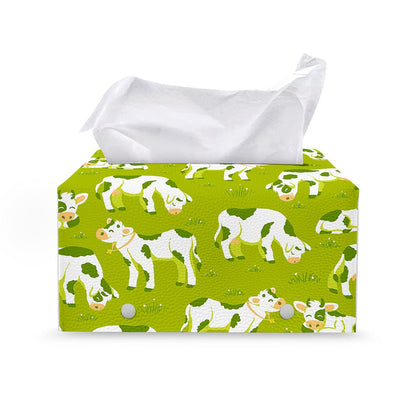 Cute Smiley Cow Pattern Print Leather Tissue Box Cover