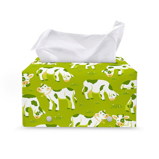 Cute Smiley Cow Pattern Print Leather Tissue Box Cover