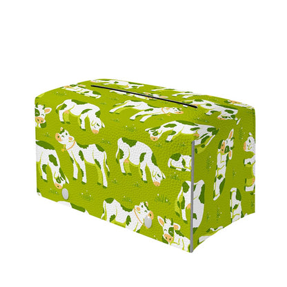 Cute Smiley Cow Pattern Print Leather Tissue Box Cover