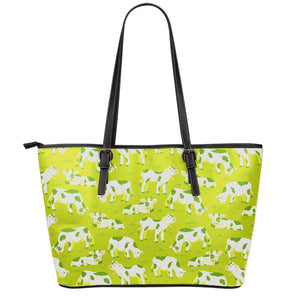 Cute Smiley Cow Pattern Print Leather Tote Bag