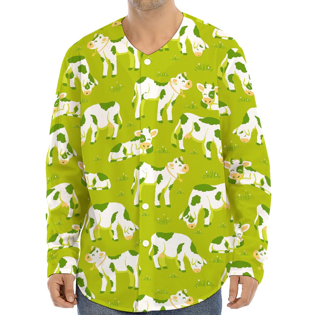Cute Smiley Cow Pattern Print Long Sleeve Baseball Jersey