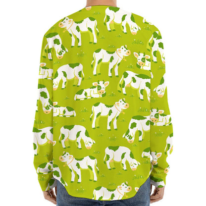 Cute Smiley Cow Pattern Print Long Sleeve Baseball Jersey