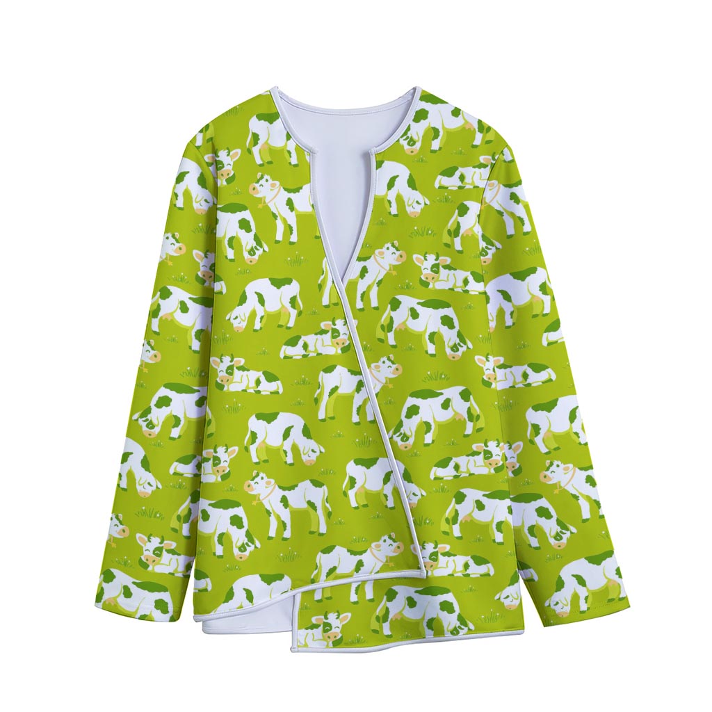 Cute Smiley Cow Pattern Print Long Sleeve Short Coat