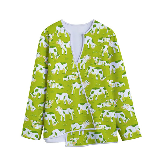 Cute Smiley Cow Pattern Print Long Sleeve Short Coat
