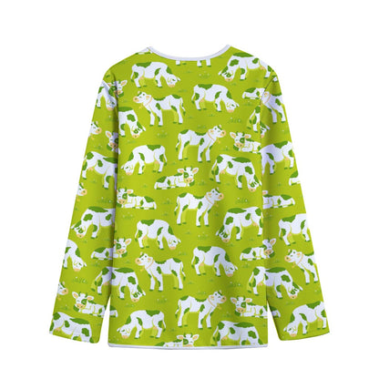 Cute Smiley Cow Pattern Print Long Sleeve Short Coat