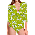Cute Smiley Cow Pattern Print Long Sleeve Swimsuit