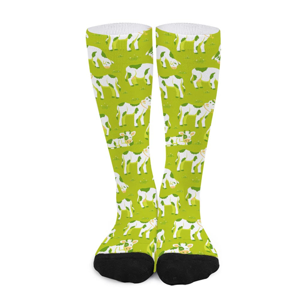 Cute Smiley Cow Pattern Print Long Socks