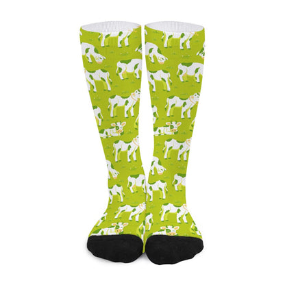 Cute Smiley Cow Pattern Print Long Socks