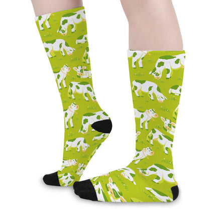 Cute Smiley Cow Pattern Print Long Socks
