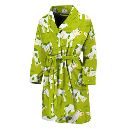 Cute Smiley Cow Pattern Print Men's Bathrobe