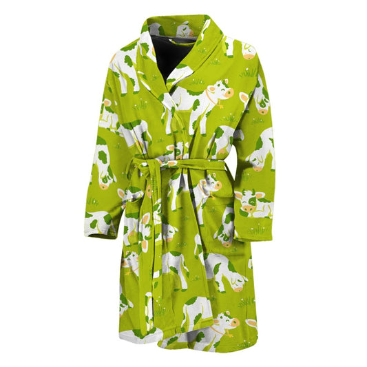Cute Smiley Cow Pattern Print Men's Bathrobe