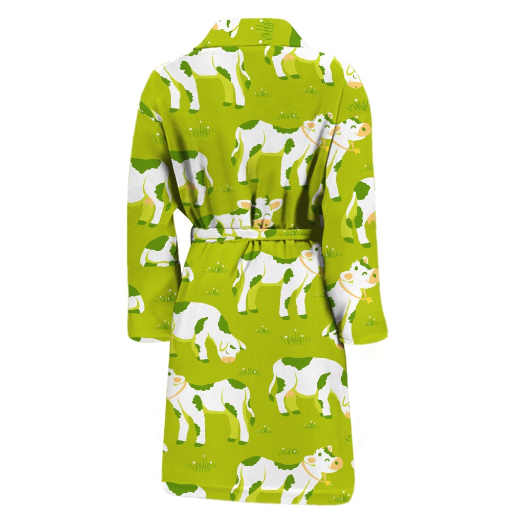 Cute Smiley Cow Pattern Print Men's Bathrobe