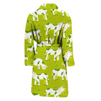Cute Smiley Cow Pattern Print Men's Bathrobe