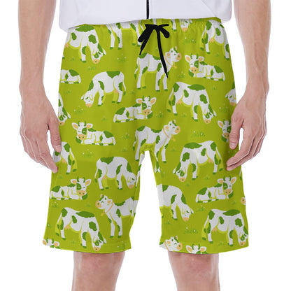 Cute Smiley Cow Pattern Print Men's Beach Shorts