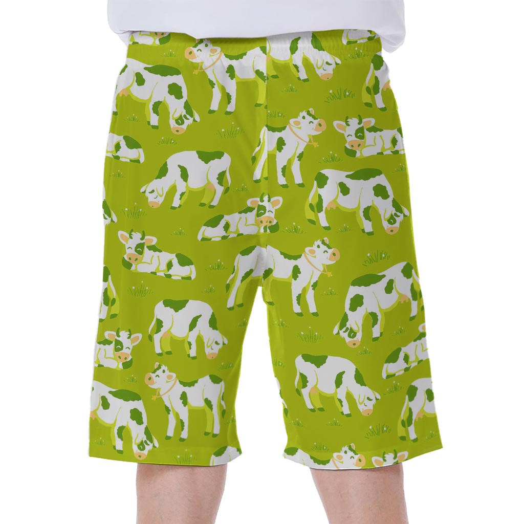 Cute Smiley Cow Pattern Print Men's Beach Shorts