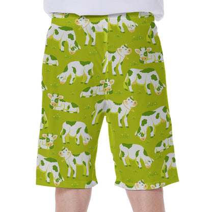 Cute Smiley Cow Pattern Print Men's Beach Shorts