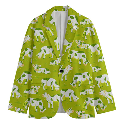Cute Smiley Cow Pattern Print Men's Blazer