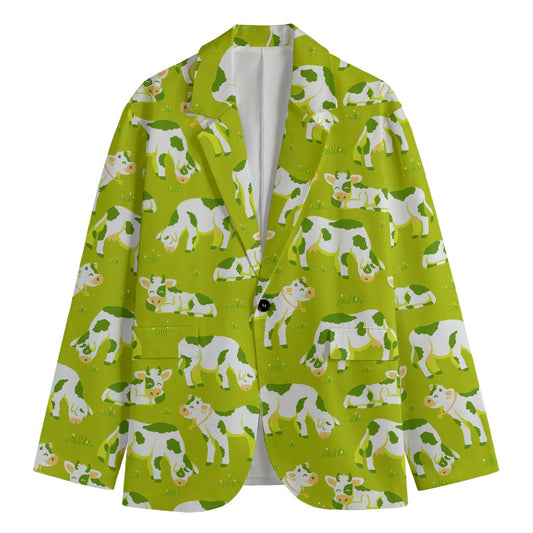 Cute Smiley Cow Pattern Print Men's Blazer
