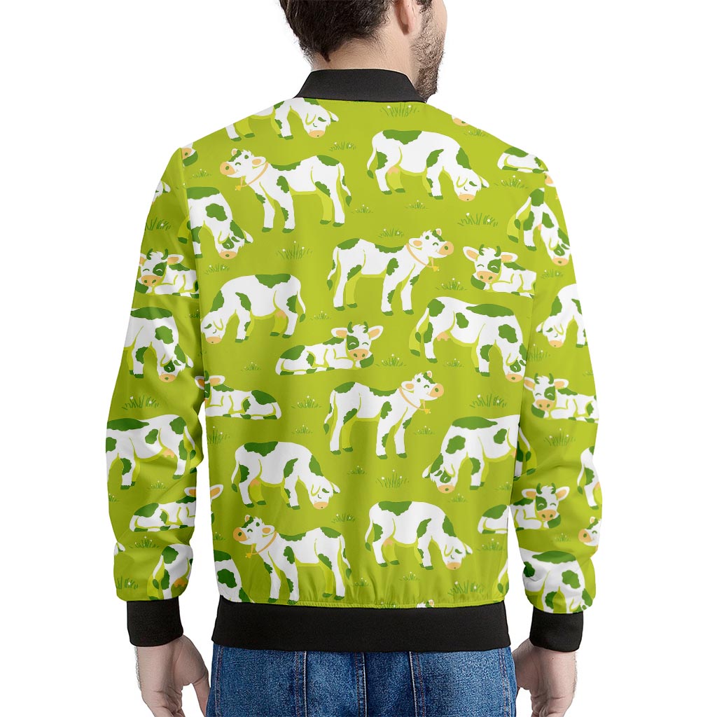 Cute Smiley Cow Pattern Print Men's Bomber Jacket