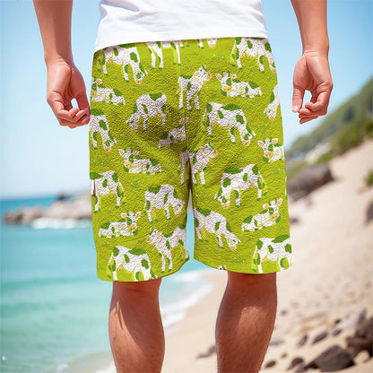 Cute Smiley Cow Pattern Print Men's Cargo Shorts