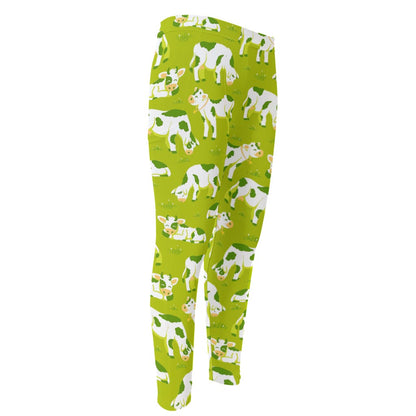 Cute Smiley Cow Pattern Print Men's Compression Pants