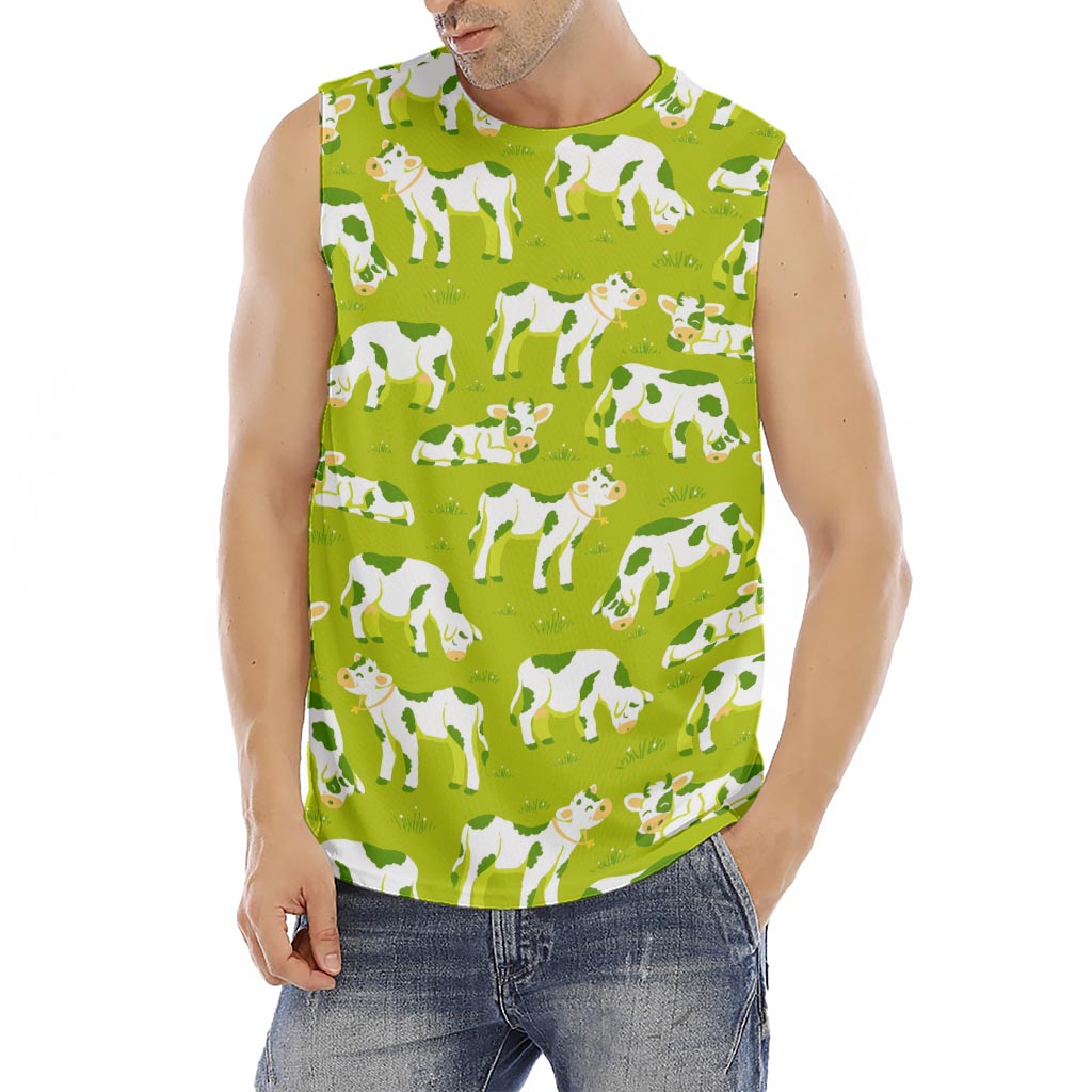 Cute Smiley Cow Pattern Print Men's Fitness Tank Top