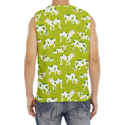 Cute Smiley Cow Pattern Print Men's Fitness Tank Top