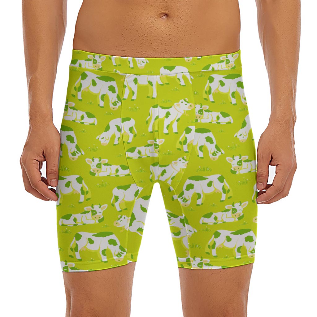 Cute Smiley Cow Pattern Print Men's Long Boxer Briefs