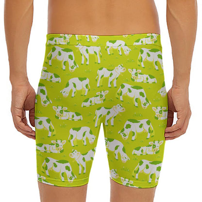 Cute Smiley Cow Pattern Print Men's Long Boxer Briefs