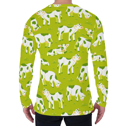 Cute Smiley Cow Pattern Print Men's Long Sleeve T-Shirt