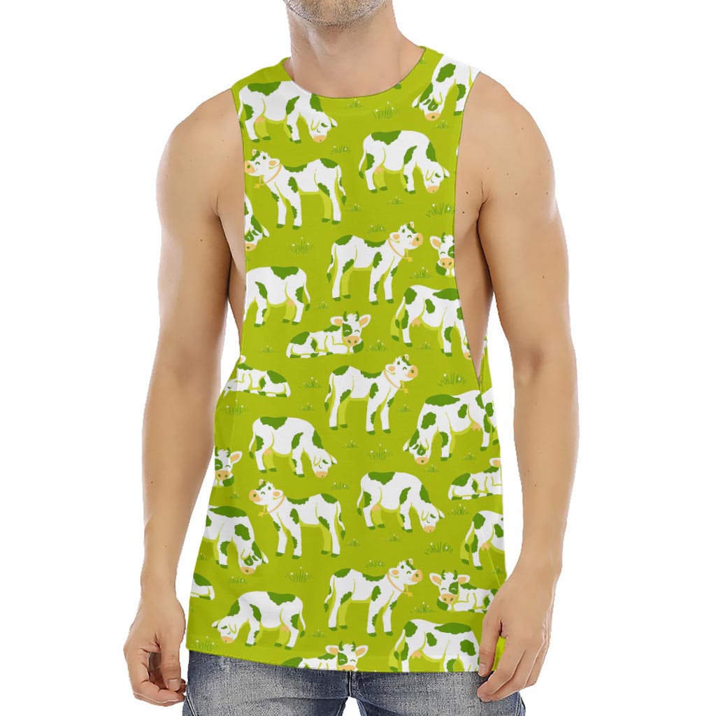 Cute Smiley Cow Pattern Print Men's Muscle Tank Top