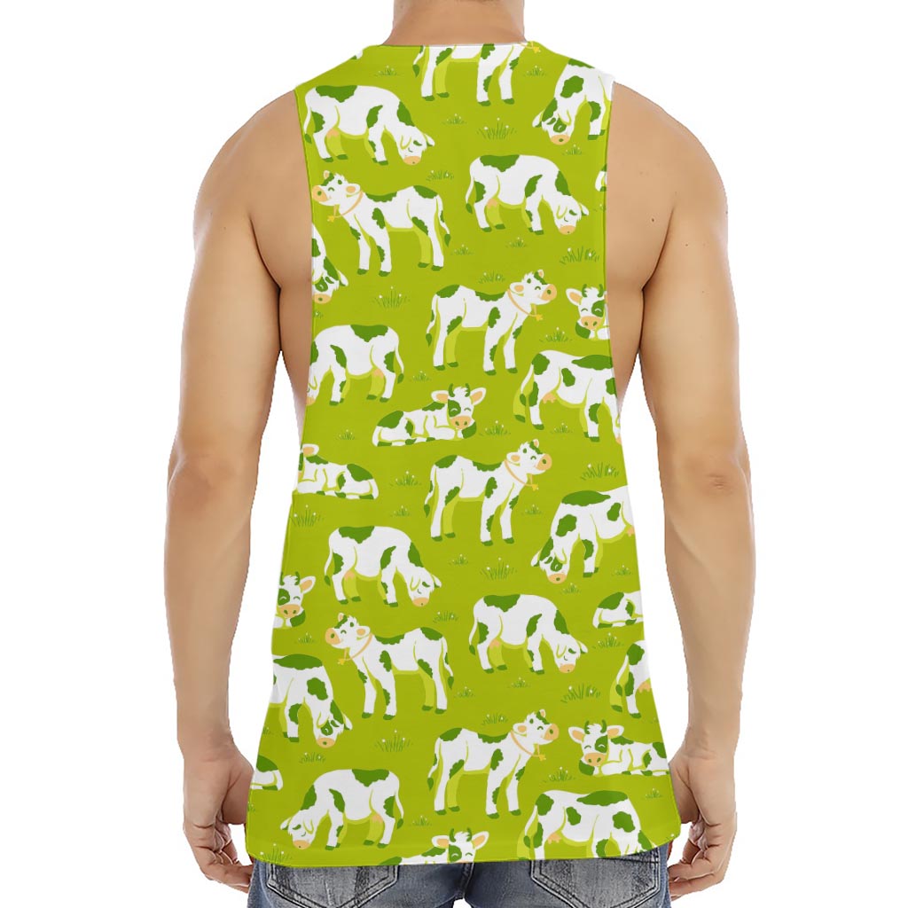 Cute Smiley Cow Pattern Print Men's Muscle Tank Top