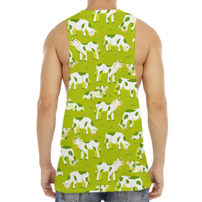 Cute Smiley Cow Pattern Print Men's Muscle Tank Top