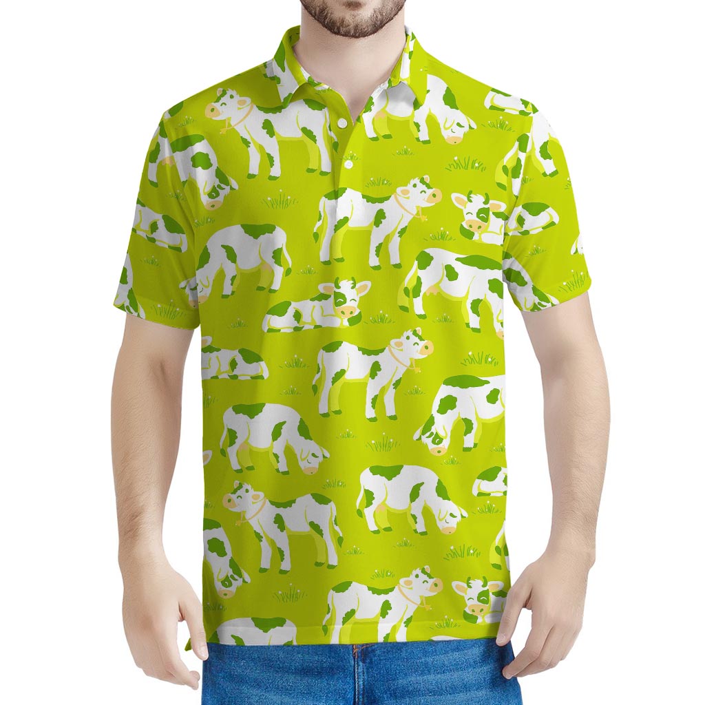 Cute Smiley Cow Pattern Print Men's Polo Shirt