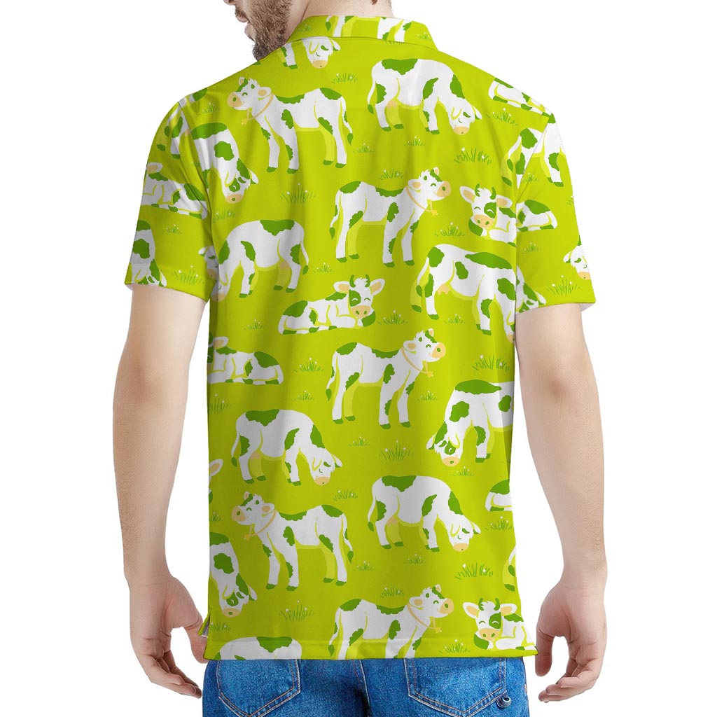 Cute Smiley Cow Pattern Print Men's Polo Shirt