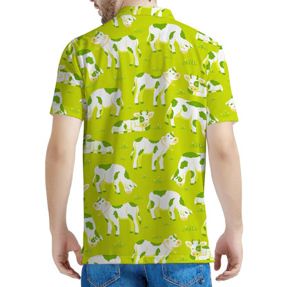 Cute Smiley Cow Pattern Print Men's Polo Shirt